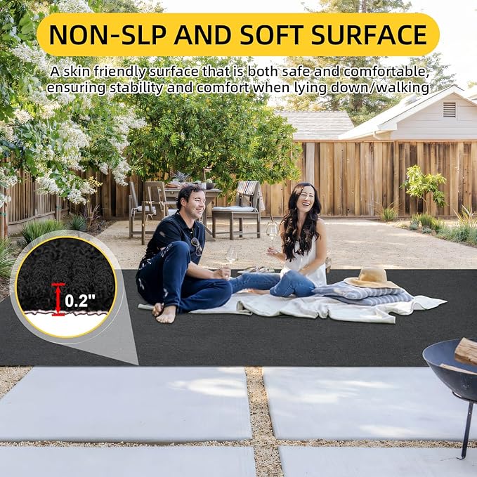 Marine Carpet,5 FT x 10 FT Black Indoor Outdoor Carpet 0.2" Thick Boat Carpet with Water-Proof TPE Backing, Non-Slide Outdoor Marine Carpet Roll for Home, Patio, Porch, Deck