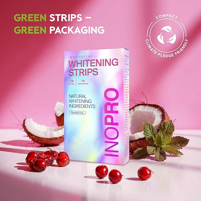 Teeth Whitening Strips 14 Treatments Kit - Teeth Whitener, Peroxide Free, Enamel Safe Green White Strips, Deep Stains Removal - Instant Teeth Whitening Without The Harm (28 Strips)