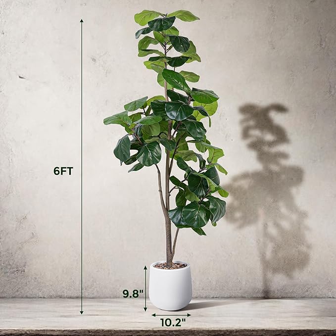 Artificial Fiddle Leaf Tree, 6ft Faux Plant Fake Ficus Lyrata Trees with White Planter, Artificial Fig Trees Floor Plants for House Office Living Room Indoor Home Decor, Housewarming Gift