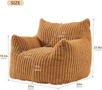 Giant Bean Bag Chairs for Adults Teens, Large Bean Bag Sofa Chairs with Filling Comfy Fuzzy BeanBag Chair with Armrests for Bedroom Living Room Reading (Brown, Medium)