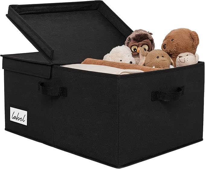 GRANNY SAYS Fabric Storage Bin with Lid, Linen Closet Organizers and Storage Baskets, Large Storage Box, Clothes Bins for Closet Organizing, Jumbo, Black, 1-Pack