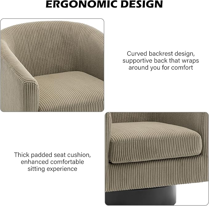 Swivel Barrel Accent Chair, Modern Round Corduroy Fabric Arm Chair for Living Room, Bedroom, Comfy Club Reading Chairs for Adults (Corduroy Camel, Set of 2)