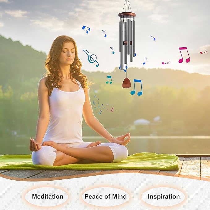 Large Aluminium Wind Chimes 37 Inches to Create a Zen Atmosphere Suitable for Outdoor, Garden, Patio Decoration. Classic Wind Chimes with Wind Catcher Suitable as A Gift for Unisex,Silver Grey