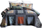 NEWLAKE Cotton Patchwork Bedspread, 3-Piece Bedding Quilt Set with Real Stitched Embroidery, Reversible Matelasse Bed Coverlet Set,Vintage Flowery Grid,Queen Size
