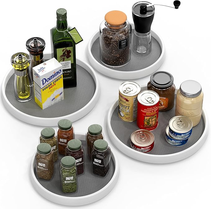 Simple Houseware Lazy Susan Spice Organizer Rotating Tray, 4-Pack (2 Medium 10'', 2 Large 12'')