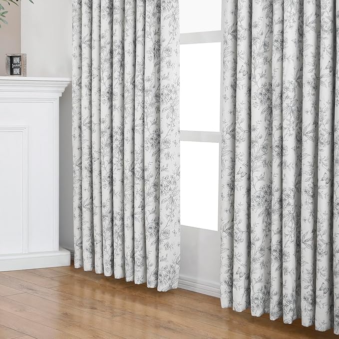 Pinch Pleated Vintage Floral Curtains - Room Darkening Drapes for Bedroom Living Room.2 Panels,52 Inches Wide 106 Inches Long