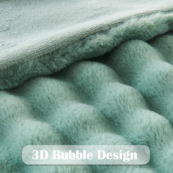 NEWCOSPLAY Faux Fur Throw Blanket Sage Green Bubble Blanket Thick Warm Soft for Couch Sofa Bed 550GSM (New Sage Green, Throw(50"x60"))