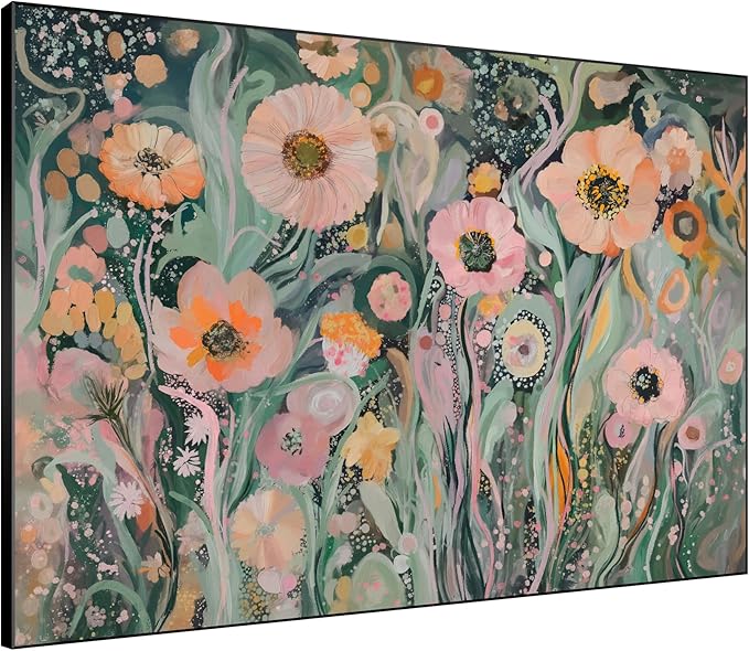 SIGNWIN 46"x60" Extra Large Framed Wall Art Whimsical Garden Bloom, Colorful Abstract Floral for Home Living Room Bedroom Decor (Frame Assembly Required)