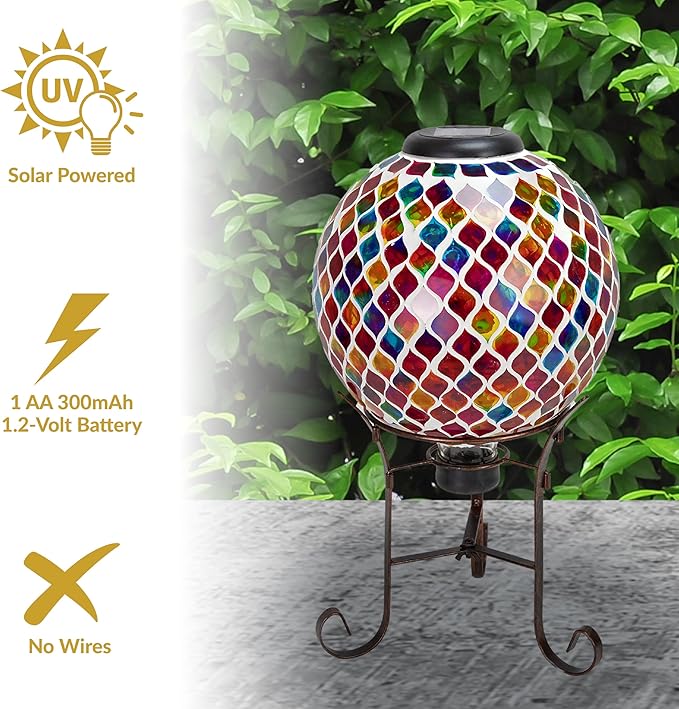 Sunnydaze 10-Inch Solar Gazing Ball for Garden - Glass Outdoor Gazing Globe - Summer Trellis - Set of 2
