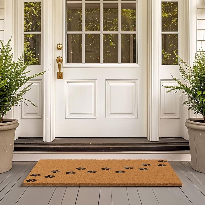 Barnyard Designs Natural Coco Coir Heavy Duty Backing Doormat - Large Cute Non-Slip Front Door Welcome Mat for Outside Entrance or Porch Entry, Brown (24x36, Paws)