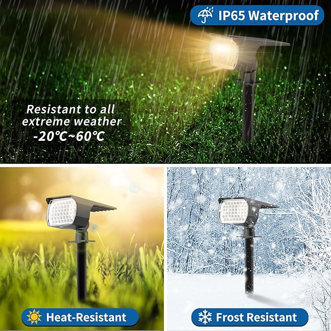 Solar Spot Lights Outdoor Waterproof IP65, 6 Pack Landscape Spotlights with 46 LEDs, 3 Modes Auto On/Off Solar Powered Flood Lights for Outside Pathway, Yard, Garden, Walkway (Warm White)