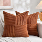 Fancy Homi 2 Packs Rust Decorative Throw Pillow Covers 22x22 Inch for Living Room Couch Bed, Rustic Farmhouse Boho Home Decor, Soft Corss Corduroy Patchwork Terracotta Square Cushion Case 55x55 cm