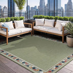 Beverly Rug Outdoor Rug 9x12 Modern Bordered Large Area Rugs for Indoor and Outdoor Patio Easy to Clean Non Shedding Living Room Porch Garden Washable Outside Carpet (9 x 12 Green)