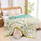 Boho Throw Blanket for Bed, 100% Cotton Soft Rustic Quilt Fall Blanket, 60"x80" Floral Printed Farmhouse Decor Bed Blankets, All Season Rustic Reversible Bohemian Throw Quilt