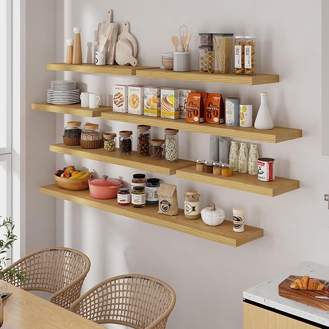 72 Inch Floating Shelves, 72 x 9 Rustic Wooden Fireplace Mantel, 9 Inch Floating Shelf for Wall, Farmhouse Wall Shelves for Home Storage & Display, Oak Color, Set of 1