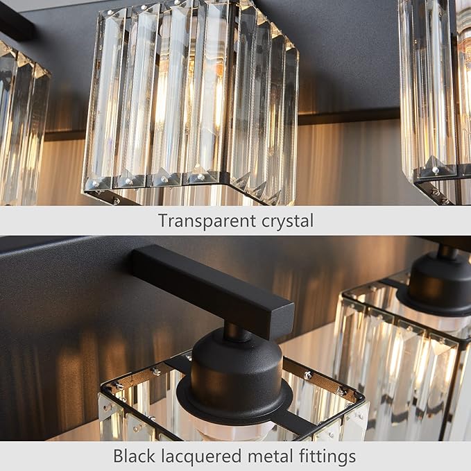 Modern Black Crystal Bathroom Vanity Light - 5-Lights Wall Light Fixtures