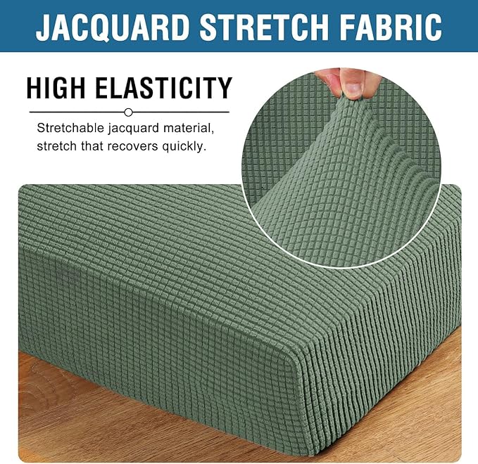 H.VERSAILTEX Super Stretch Individual Seat Cushion Covers Sofa Covers Couch Cushion Covers Slipcover Sets Thick Jacquard Textured Twill Fabric (1 Piece Loveseat Cushion Cover, Loden Frost)