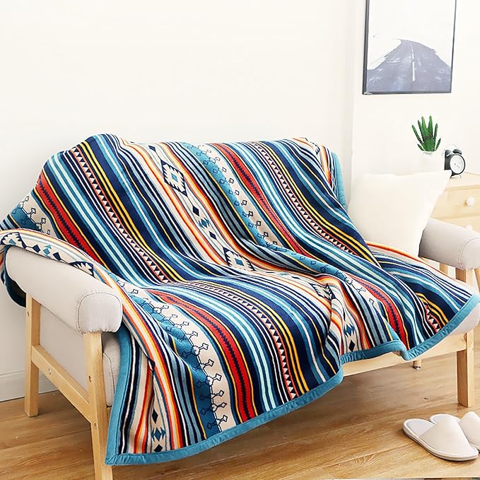 UKELER Bohemian Sherpa Throw 80'' x 60''- Soft Plush Flannel Boho Throw Blankets for Bed/Couch/Sofa/Office/Camping