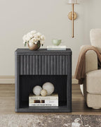 SICOTAS Night Stand Nightstand with Drawer Storage Fluted Bed Side Table End Table Large Modern Wide Bedside Mid Century Night Stands for Bedroom Living Room Sofa Couch Home Office, Dark Grey Alder