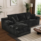 Modular Sectional Sofa Cloud Sectional Couch, 107" Comfy Fluffy L Shaped Black Couches for Living Room, Deep Seat Memory Foam Plush Corduroy Boneless Couch Sectionals with Left Facing Chaise Sofa