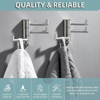 Angle Simple Swivel Towel Hooks, SUS 304 Stainless Steel Foldable Robe Hand Towel Holder for Bathroom Kitchen Wall, Brushed Nickel, 2 Pack