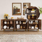 Set of 2 Fluted TV Stands with Storage, 65 Inch Accent Sideboard Large Console Table with Adjustable Shelves, Mid Century Modern TV Cabinets for Living Room, Dining Room, Walnut