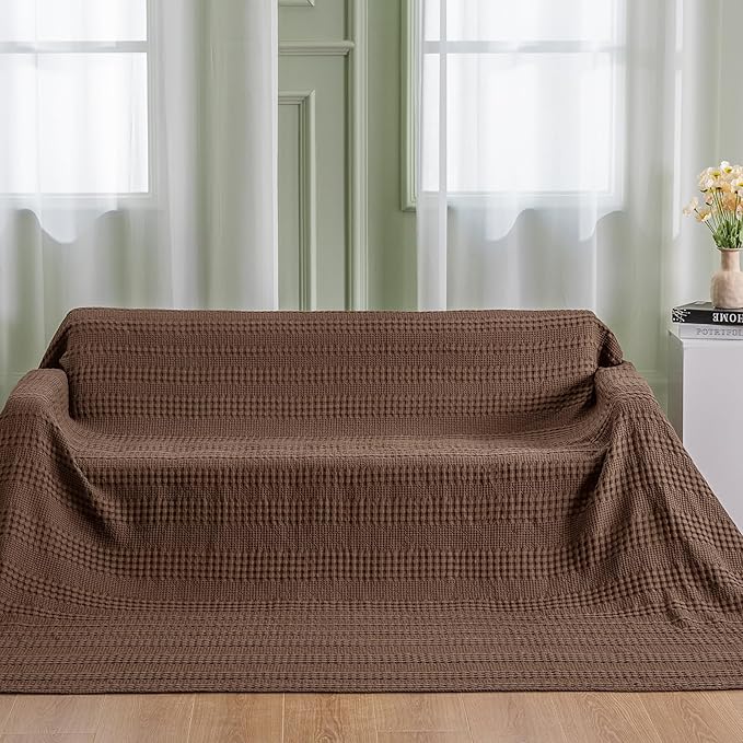 PHF Cooling Waffle Blanket California King Size, Lightweight 60% Rayon Derived from Bamboo & 40% Cotton Breathable Blanket for Hot Sleepers, Soft and Luxury for Bed Couch Sofa, 110"x96", Cocoa Brown