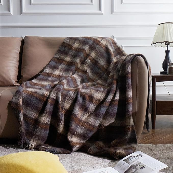 ZonLi Brown Throw Blanket, 50" x 60" Fall Decorative Classic Blankets with Tassel for Couch, Bed, Sofa, Chair, Outdoor, Cozy Warm Lightweight Blankets (Brown)