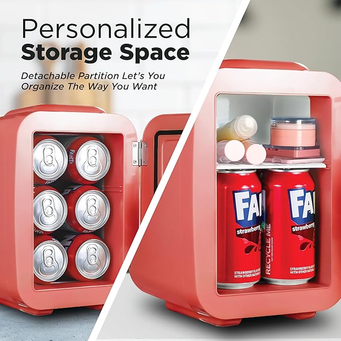 IBMF4BLS Fridge for Bedroom, Skincare, Portable Cooler & Warmer for Makeup, for Office & Home Refrigerator, Mini (4 L / 6-Can), Blush Red