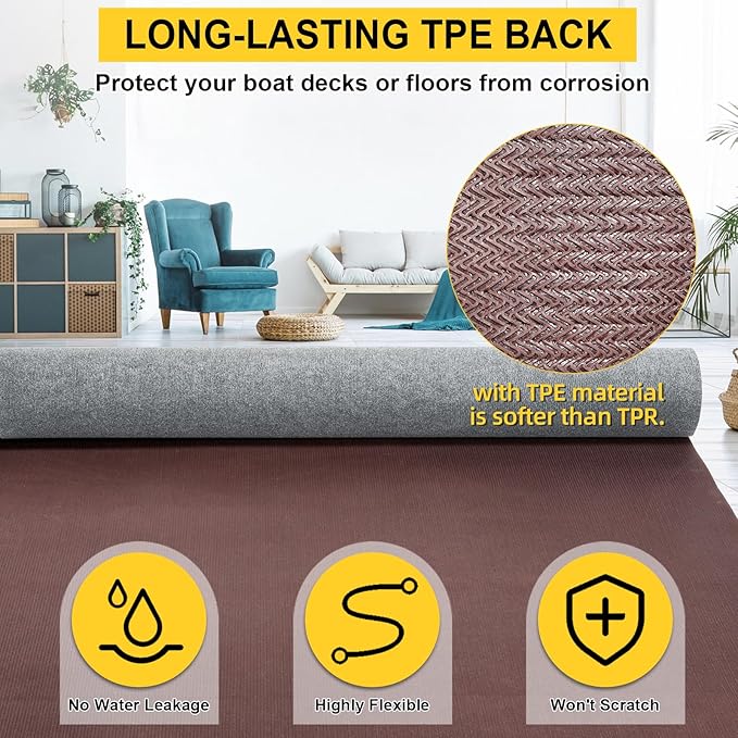 Marine Carpet,6 FT x 10 FT Smoke Gray Indoor Outdoor Carpet 0.2" Thick Boat Carpet with Water-Proof TPE Backing, Non-Slide Outdoor Marine Carpet Roll for Home, Patio, Porch, Deck