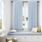 Nursery Curtains Girls Teen Boy Baby Blue Boho Blackout Drape Light Blocking Room Darkening Shade 72 Inch Length 2 Panel Linen Black Out Curtain for Bedroom Aesthetic Pretty Thermal Soundproof 72 Long