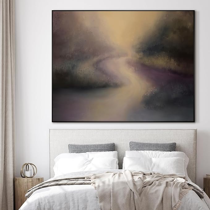 SIGNWIN 60"x72" Extra Large Framed Wall Art Golden Light River Path Dreamy Impressionist Landscape Illustration for Home Living Room Bedroom Decor (Frame Assembly Required)