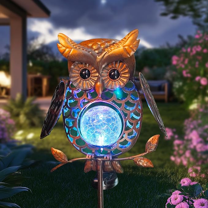 HONGLAND Solar Lights Outdoor Decor Waterproof, Solar Owl Garden Decorative Stake, Whimsical Gardening Gifts for Women Mom, Owl Outdoor Lights for Yard Patio Lawn Decor