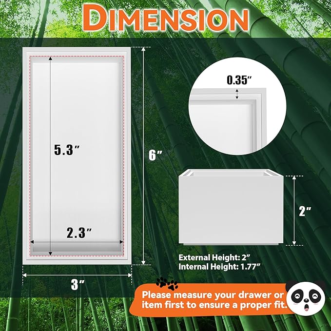 Bamboo Drawer Organizer, Small Silverware Organizer for Kitchen Drawer, Stackable Utensil Organizer, 2 Pcs Flatware Organizer Wooden Storage Box Tray (White, 6 X 3 X 2 Inch)