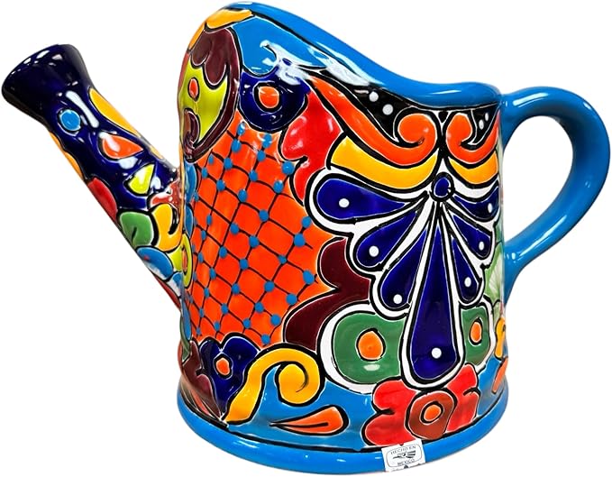 Talavera Watering Can Planter Large Flower Pot Large Mexican Pottery Folk Art Hand Painted Home Decor Garden Ceramic Handmade Multicolor 15" (Multi 3)