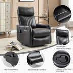 Manual Swivel Rocker Recliner Chair for Adults, Overstuffed Reclining Glider Chair for Nursing with Vibration Massage & Heat, Living Room Rocking Recliner 2-Stage backrest, Faux Leather Black