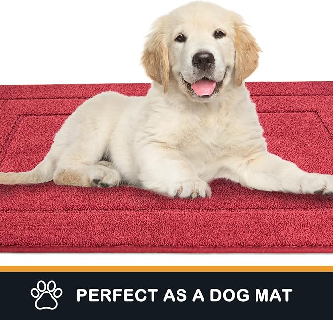 PURRUGS Dirt Trapping Door Mat 24" x 35.5", Non-Slip/Skid Machine Washable Entryway Rug, Dog Doormat, Super Absorbent Welcome Mat for Muddy Wet Shoes and Paws, Burgundy Red