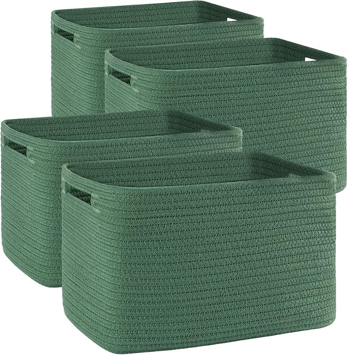 4 Pack Storage Baskets for Organizing, Woven Baskets for Shelves - Perfect for Toys, Books, Towels, and Clothes, Durable Gift Basket Bins Toy Storage, 12.7''L x9''W x7.8''H, Green