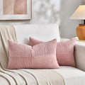Fancy Homi 2 Packs Blush Pink Lumbar Decorative Throw Pillow Covers 14x24 Inch for Couch Bed, Rustic Farmhouse Boho Home Decor, Soft Striped Corduroy Rectangle Accent Cushion Case 35x60 cm