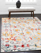 Unique Loom Rosso Collection Vintage, Geometric, Bohemian, Traditional, Distressed, Southwestern Area Rug, 5' 0" x 8' 0", Multi/Ivory