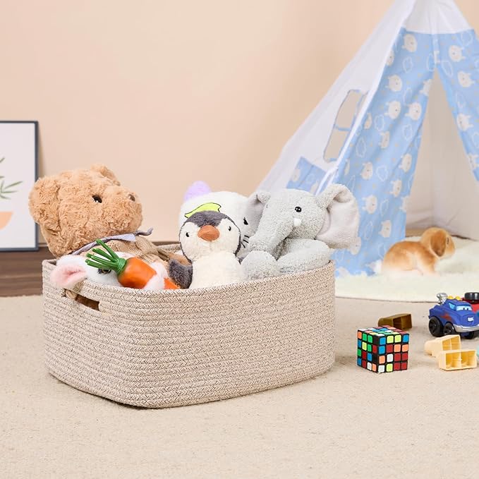 Large Storage Baskets for Shelves, Closet Organizers Bins for Clothes Blanket Towels, Baby Nursery, Toy Baskets Box, Woven Rope Baskets, 17 x 13 x 7.5”, 3 Packs Mixed Brown