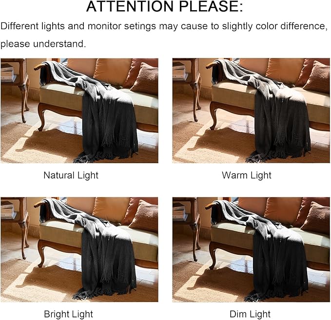 lifein Throw Blanket for Couch, Soft Boho Decor Bed Throw,Cozy Grey Knitted Chenille Small Farmhouse Lightweight Throw for Spring(Dark Grey,50 * 60")