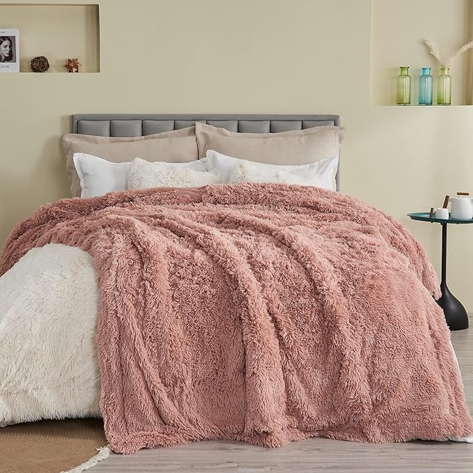 GONAAP Fuzzy Faux Fur Throw Blanket Pink Super Soft Cozy Plush Fuzzy Shaggy Blanket for Couch Sofa Bed (Pink, Throw(50"x60"))