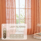 LAMIT Burnt Orange Linen Curtains 48 Inch Length for Kitchen, Semi Sheer Light Filtering Panels Bronze Grommet Small Window Drapes for Basement, 2 Panels, 34 x 48 Inch