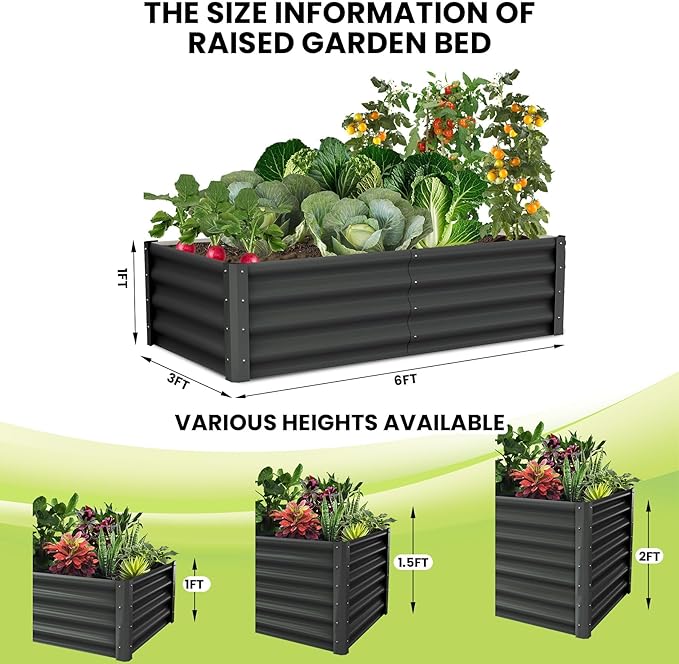 Large Outdoor Planter Boxes Kit Set of 2,6x3x1ft Galvanized Raised Bed Planter with Open-Ended Base Design, Elevated for Outdoor Plants, Durable Raised Bed for Gardening,Green
