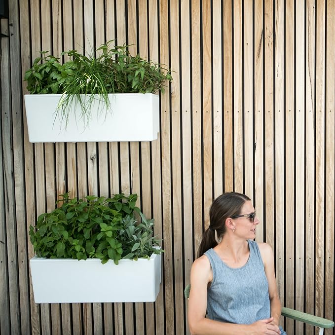 Glowpear Self Watering Planter Box - 23.6", White - UV Stable, Scalable Wall Mounts Plant Pot with Water Gauge, Indoor Outdoor for Vegetables, Flowers, Herbs, and Succulents, Gardening