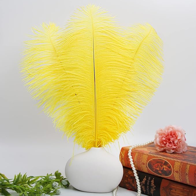 THARAHT Yellow Ostrich Feathers 12pcs Large Natural Bulk 16-18Inch 40cm-45cm for Wedding Party Centerpieces Easter Gatsbi and Home Decoration Feathers