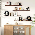 Picture Ledge Shelf for Wall, Floating Shelves Set of 4, 48 Inch Long Nursery Book Shelves for Toys Storage, Kids Bookshelf Wall Mounted for Books Photo Frames, Walnut