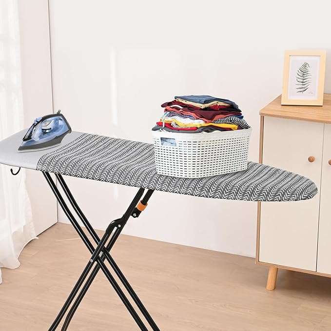 Happhom Ironing Board, Compact and Space Saver Iron Board, Safety Ironing with Park Zone and 4 Layers Extra Thick Cover, Patented Lock System for Foldable Leg, Easy Storage with Smart Hanger (13x43)
