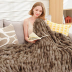 Ultra Soft Luxury Faux Fur Throw Blanket for Counch,Fuzzy Fluffy Plush Warm Cozy Elegant Wrinkled Blanket for Sofa Bedroom Living Room,（50"x60",Tie-dye Coffee）